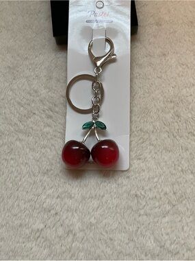Pastels Red Cherry Keychain with Green Leaves